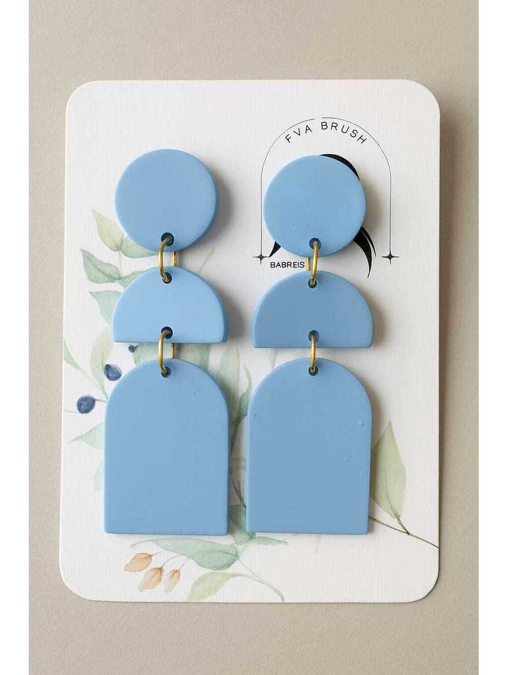 Handmade Blue Polymer Clay Geometric Dangle Earrings - Lightweight Statement Art